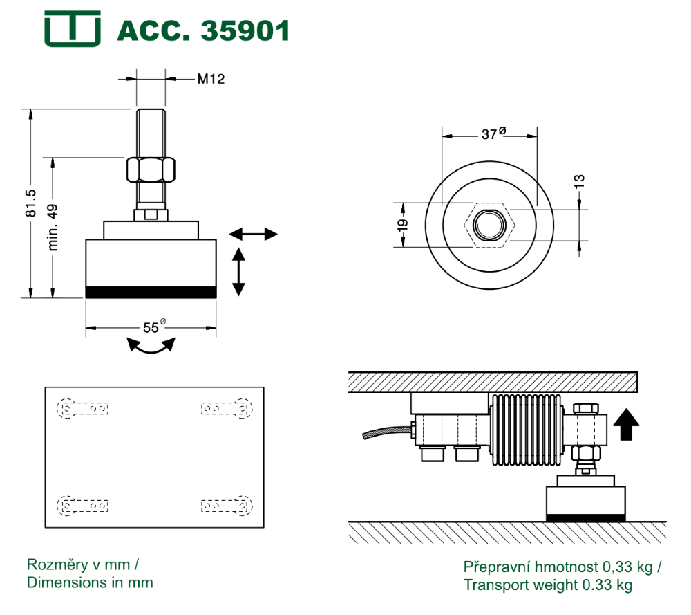 แผ่นฐานสำหรับโหลดเซลล์ ( Load foot accesory for the load cell M340 ) ยี่ห้อ Utilcell