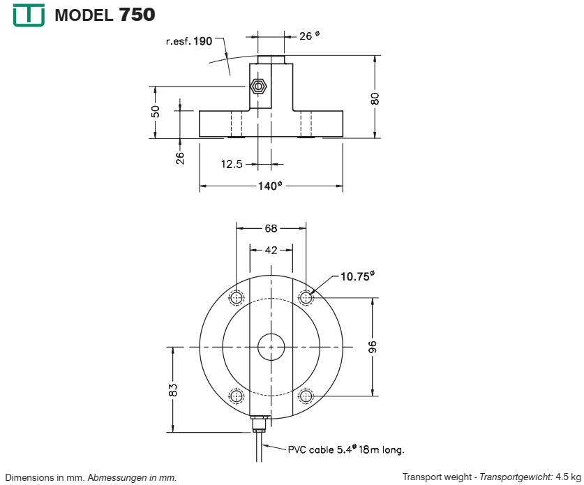 โหลดเซลล์วัดแรง (Load cell ) ยี่ห้อ Utilcell รุ่น M750